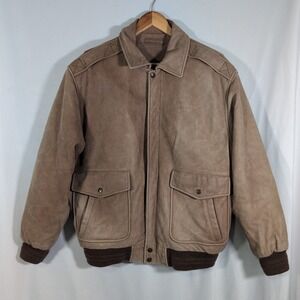 VINTAGE Roundtree & Yorke Leather Jacket Men L Brown Bomber Flight Aviator 90s